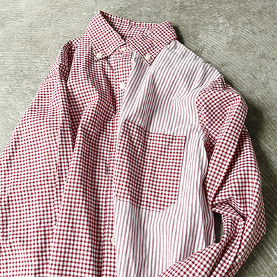Brushed Gingham Plaid Cotton Cloth Left Front Stripe B.D.Shirt