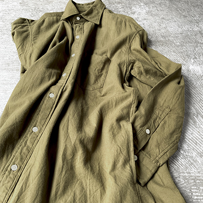 Brushed Cotton Twill Cloth Baggy Fit Shirt Dress