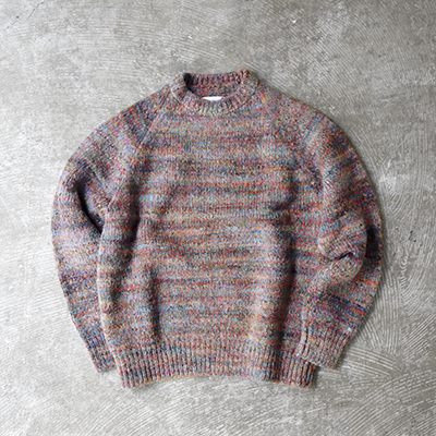 Hand Dyed Yarn Mix Color Knit Crew Neck Knit Sweater