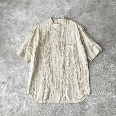 Baggy Fit Band Collar Short Sleeve Shirt