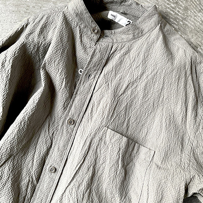 Baggy Fit Band Collar Short Sleeve Shirt