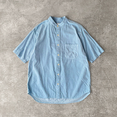 Baggy Fit Band Collar Short Sleeve Shirt