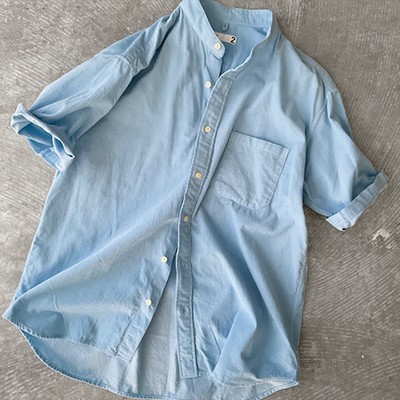 Baggy Fit Band Collar Short Sleeve Shirt